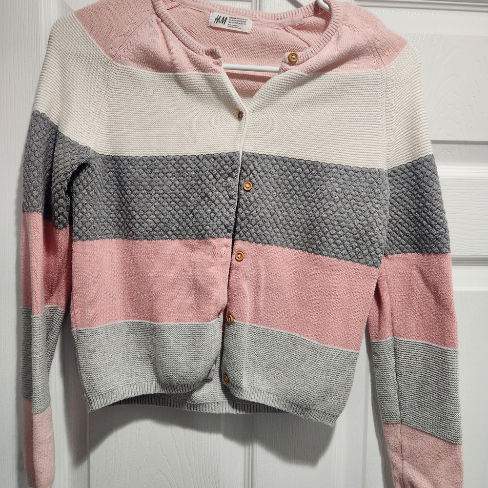 H&M Pink and Gray Striped Cardigan